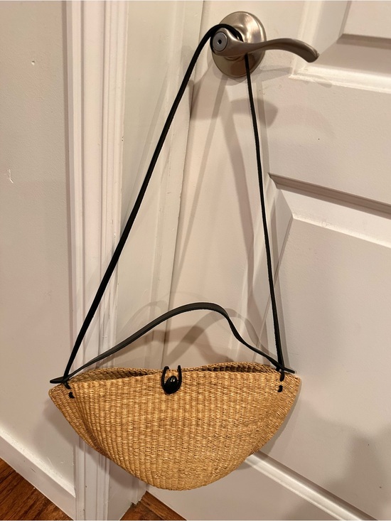 Ines Bressand Handbags - Woven Half-Moon Shoulder Bag with Black Leather Strap